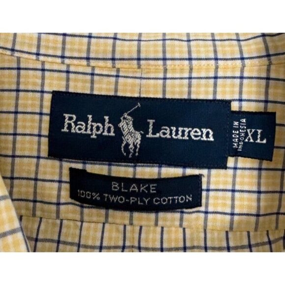 RALPH LAUREN Blake 100% Cotton Yellow Plaid Button Down Pony Logo Long Sleeve XL - Picture 3 of 4